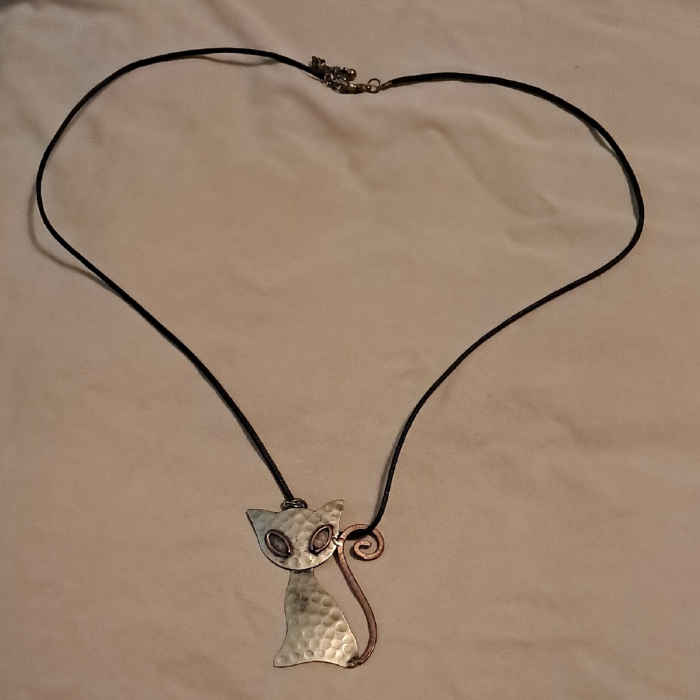 Silver and Black Cat Pendant Necklace